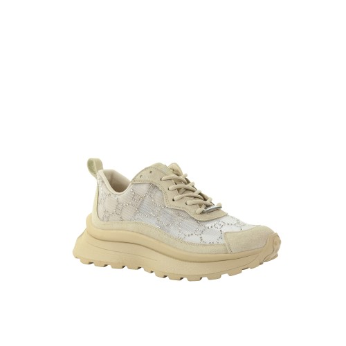 Damskie sneakersy beżowe z ozdobną siateczką GOE TT2N4042