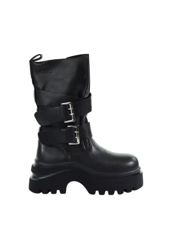Damskie czarne skórzane botki biker GOE UU2N4107