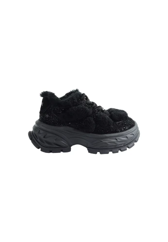 Damskie sneakersy z imitacją futra czarne GOE UU2N4018