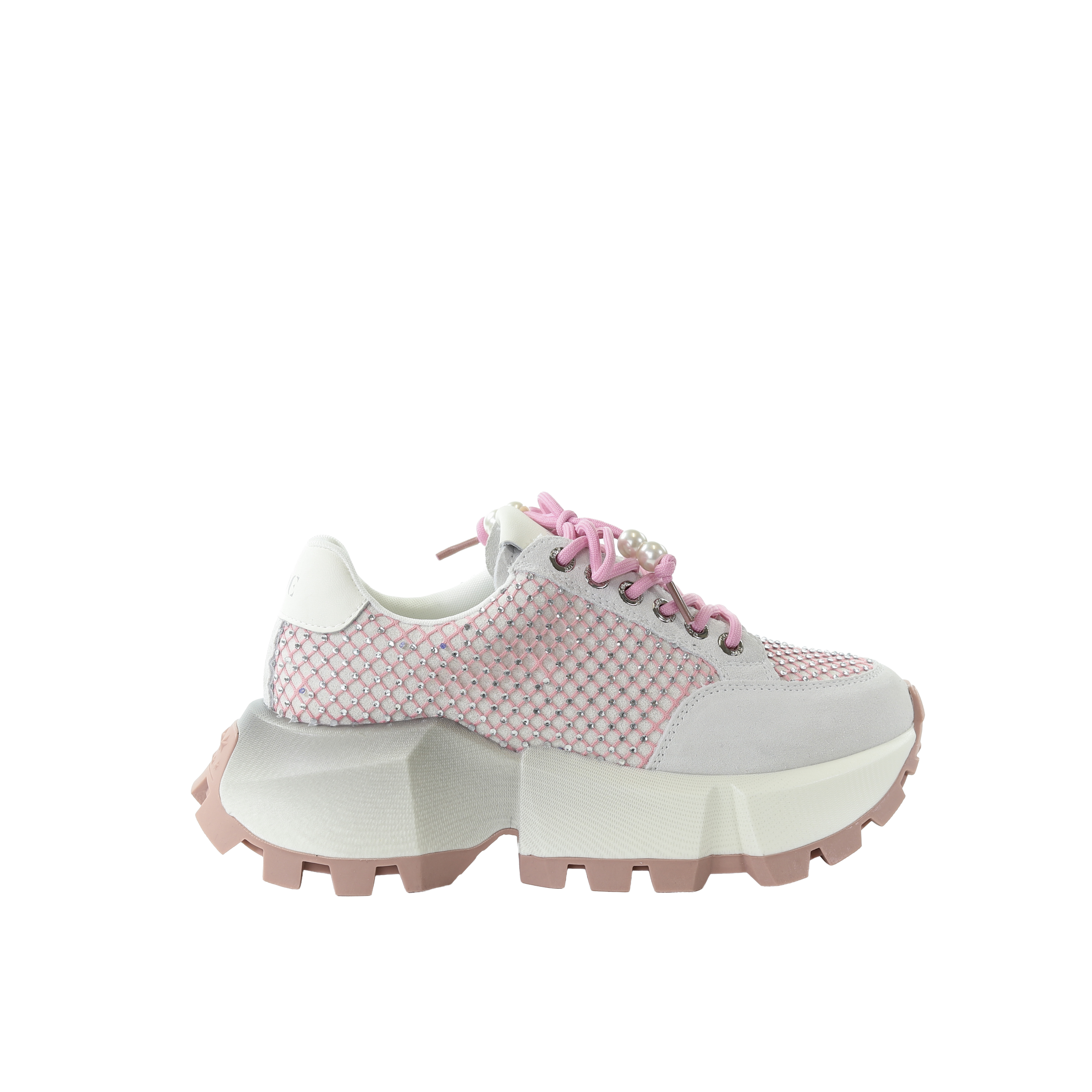 Damskie sneakersy skórzane jasnoróżowe z aplikacją GOE TT2N4028