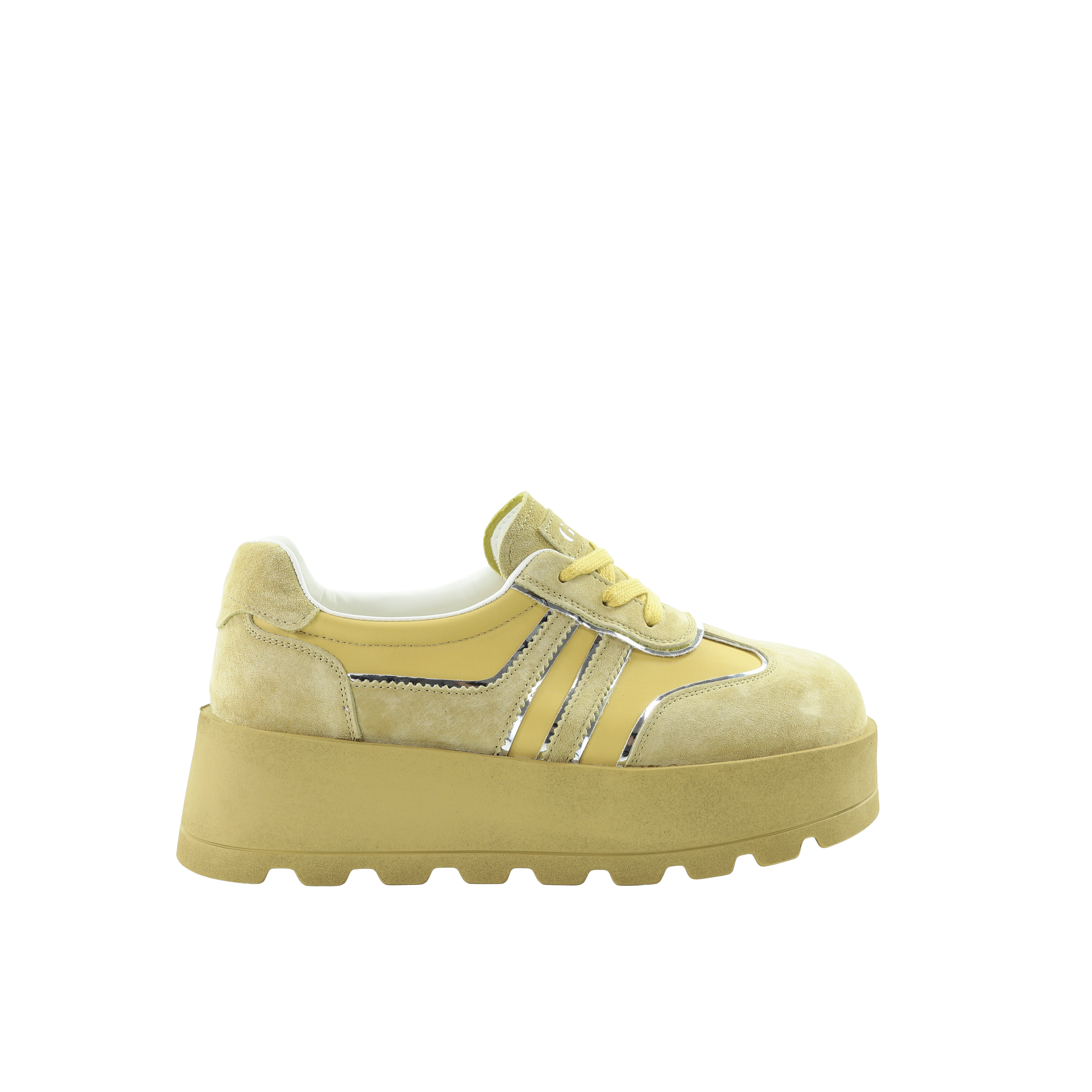 Damskie skórzane sneakersy musztardowe na platformie GOE TT2N4053